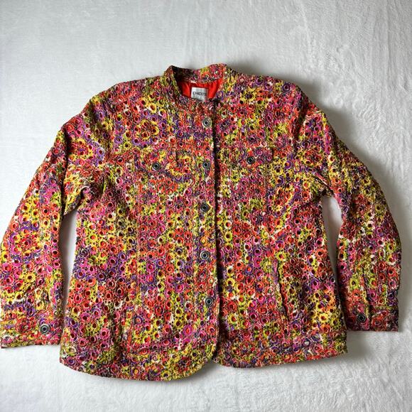 Chicos Jackets & Blazers - Chico’s Embroidered Jacket Size 3 Colorful Floral Textured Button Front Boho